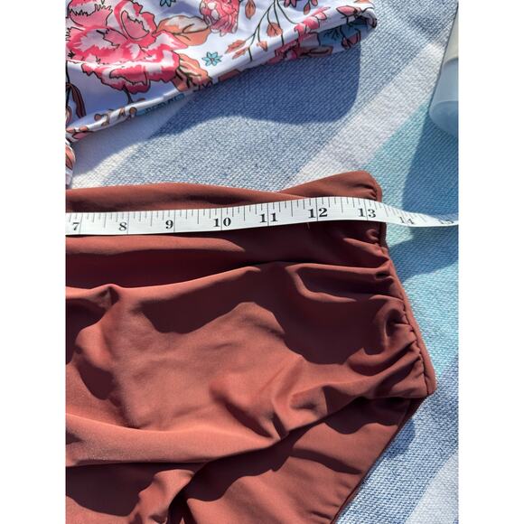 NWT, Zaful, High Waist Bikini Set, Floral Tie-Front Top, Size M - Picture 7 of 9